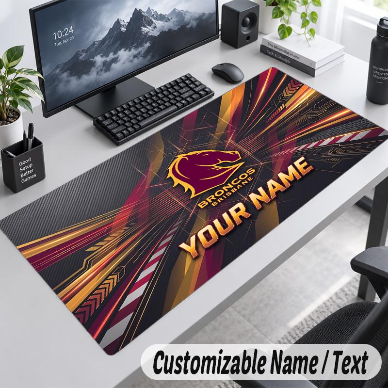 Custom Name Text Mouse Pad Brisbane Broncos Personalized Desk Pad For Work And Gaming
