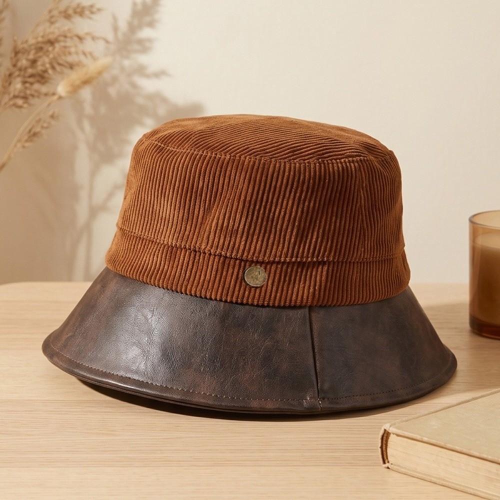 Versatile Bucket Hat Faux Leather Wide Brim Hat Fashion Fisherman Hat  Daily Casual
