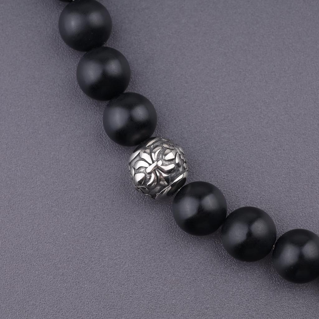 [KOAI] 8mm Matte Onyx Fleur-de-Lis Lucky Bracelet