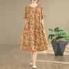 Short Sleeve Plus Size Cotton Vintage Floral New In Dresses for Women Casual Loose Midi Summer Dress