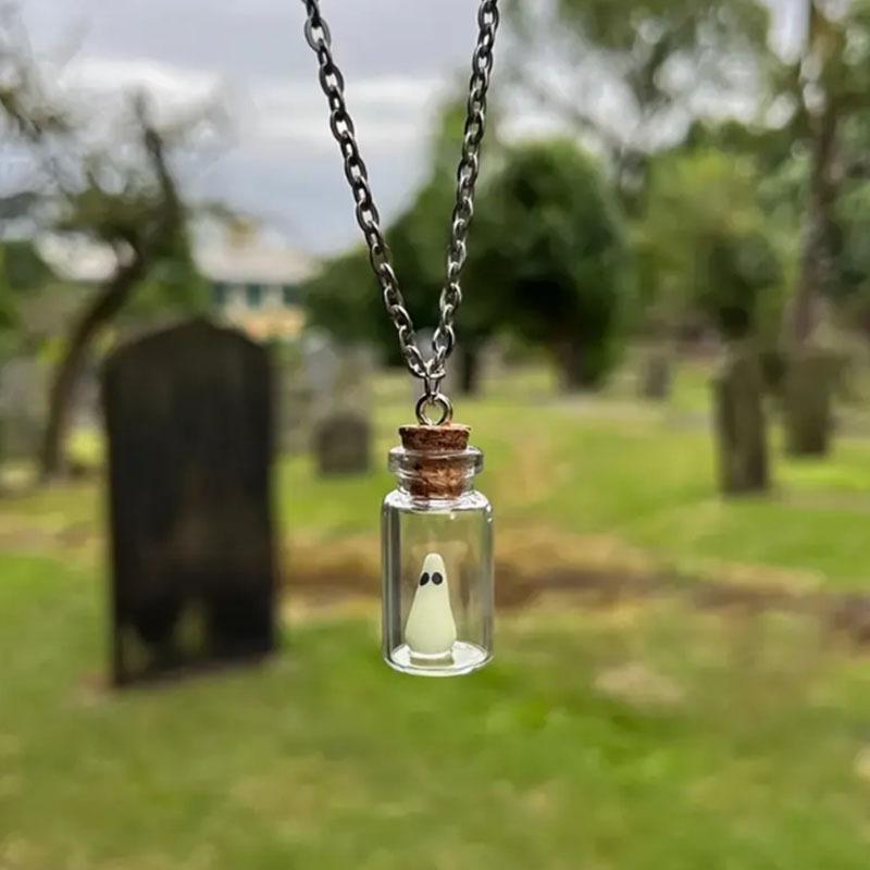 Halloween Ghost Drifting Bottle Acrylic Earrrings for Women Glow in the Dark Spooky Drop Earring Necklace Party Jewelry Gifts