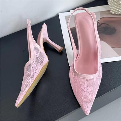 Модная летняя дышащая сетчатая женская обувь с цветочным острым носком, женские туфли-лодочки, элегантные слинбэки на тонком каблуке, банкетная обувь Zapatos De Mujer