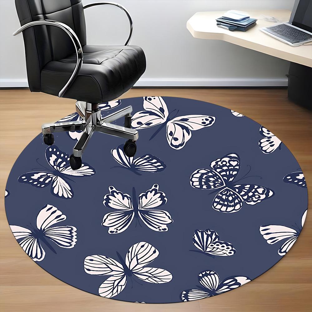 1pc Butterfly Print Carpet, Round Non Slip Durable Large Size Office Carpet, Suitable for Office