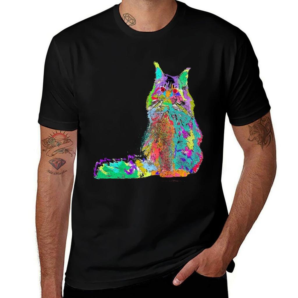 Maine Coon Cat Tshirt Active Sports Short Sleeve Cotton Shirt Tshirt