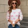 Winter Women's Heart Sweater Valentine's Day Round Neck Pullover Large Size Peach Heart Sweater