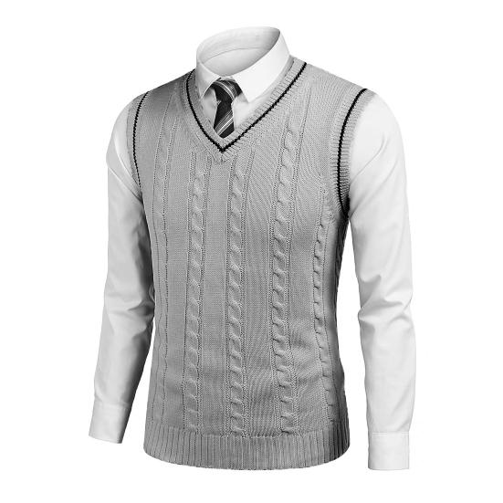 Мужской жилет свитер с V-образным вырезом без рукавов приталенный вязаный пуловер с цветными блоками приталенный