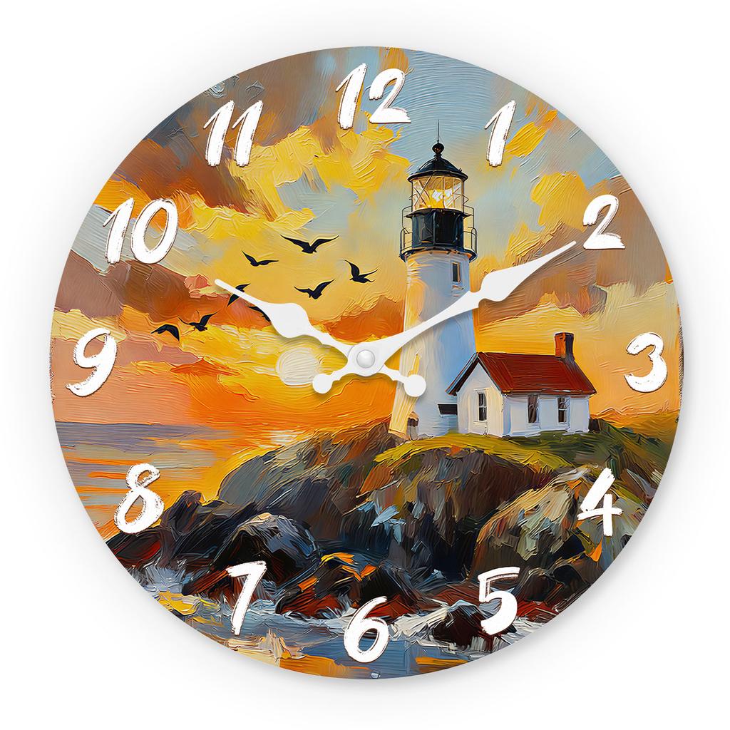 Морской вид высшего качества Первый класс Маяк Деревянный Высокий стандарт Стена Часы премиум-качества 10-16 дюймов Высший класс Бесшумный
