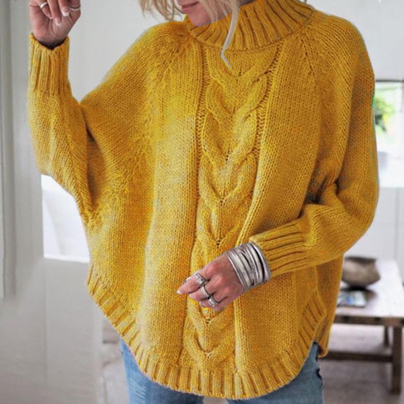 Women's Loose Bat Sleeve Fried Dough Twists Knit Pullover Sweater
