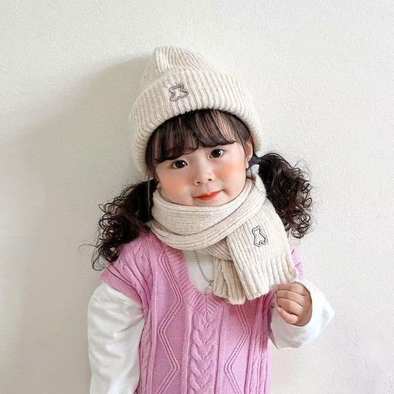 Children's Hat Scarf Set Autumn Winter Boys Baby Ear Hat Girls Knitted Hat Boys Baby Wool Hat