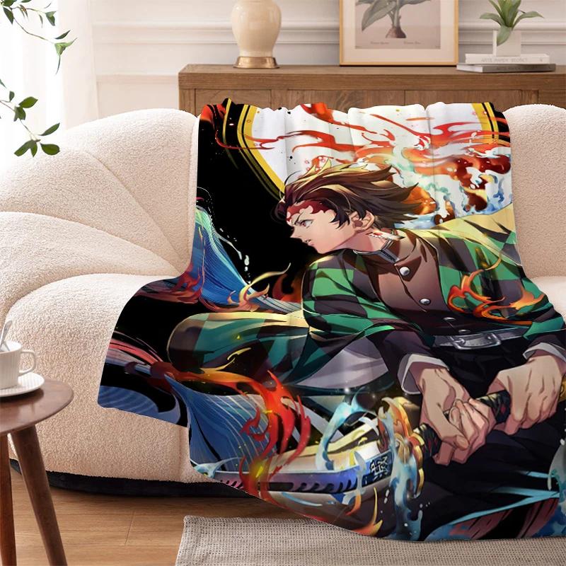 Пледы для дивана на зиму Аниме D-Demons Slayer Теплый на колени Кровать Флис Кемпинг Пушистые Мягкие Пледы Микрофибра Постельное белье Кинг-сайз