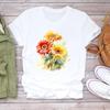 (Asian Size) Tee Top Lovely Cartoon Trend Cute Sweet Fashion Tshirt Women Flower Clothing Casual Short Sleeve Print Lady Female Graphic T-shirt