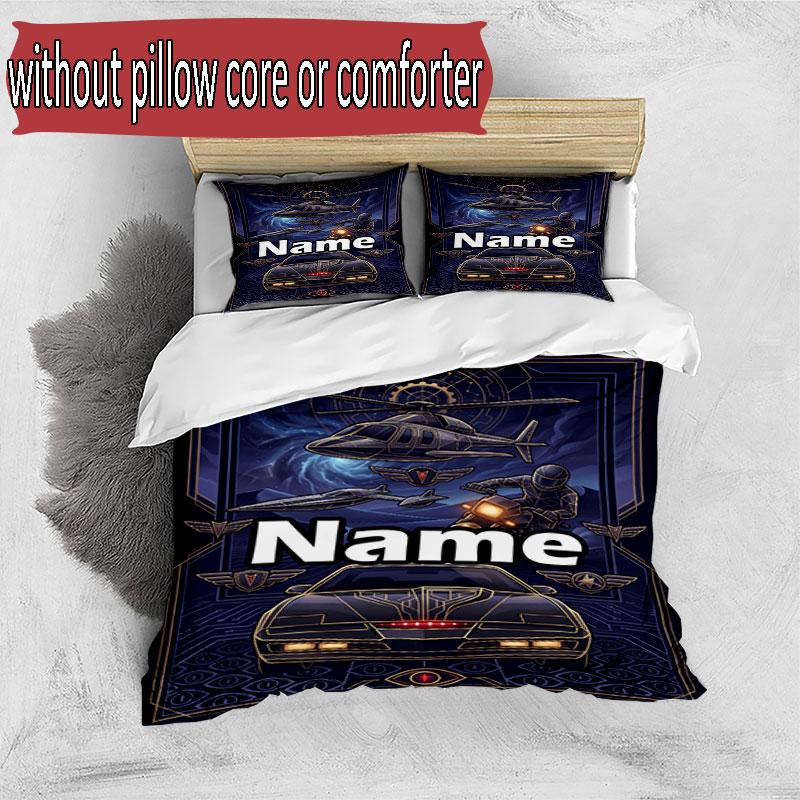 3pcs Duvet Cover Set (1*Duvet Cover + 2*Pillowcase, Without Core), Custom Name Knight Rider Pattern Bedding Set, Home Bedroom Decor Gift