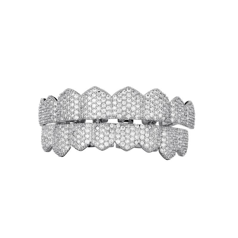 New Top Bottom Teeth Grillz Set Zirconia Punk Teeth Mouth Dental Gold Iced Out Grillz for Women Men Body Jewelry