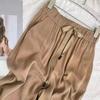Women Casual Pants Solid Color Ice Silk Straight Wide Leg Long Trousers Elastic Waist Drawstring Thin Slacks Streetwear