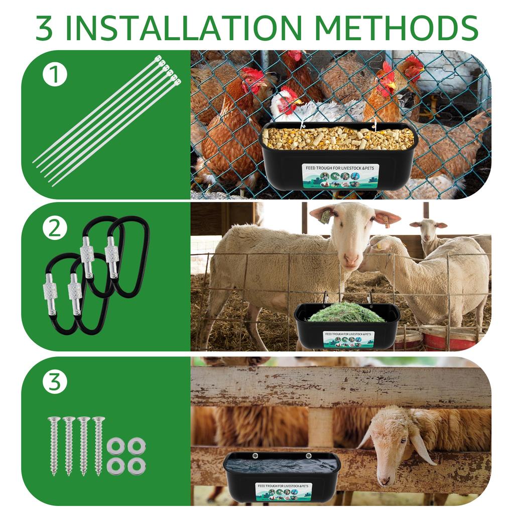 2Pcs Hanging Fence Feeder Chicken Goat Feeder Large Capacity Spill-proof Chicken Duck Goose Feed Trough for Automatic Feeding