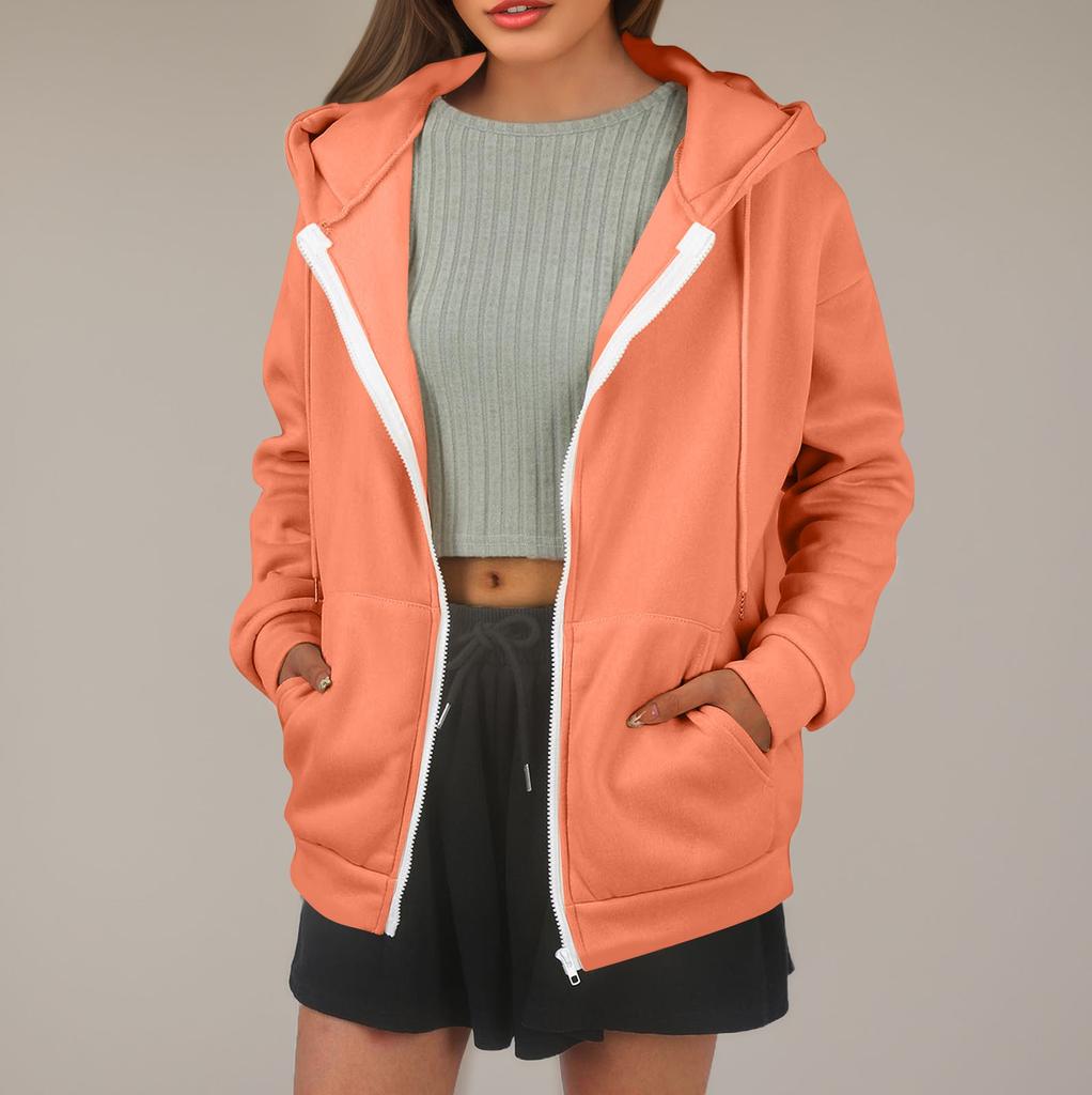 Женская толстовка с капюшоном, однотонная, с длинными рукавами, свободная спортивная куртка с капюшоном