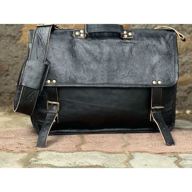 Men's Leather Bag Black Messenger Bag Laptop Bag Distressed Vintage Leather Bag