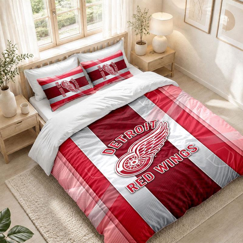 Bedding Set 1 Duvet Cover 2 Pillowcases Detroit Red Wings Print Bedroom Home Decoration