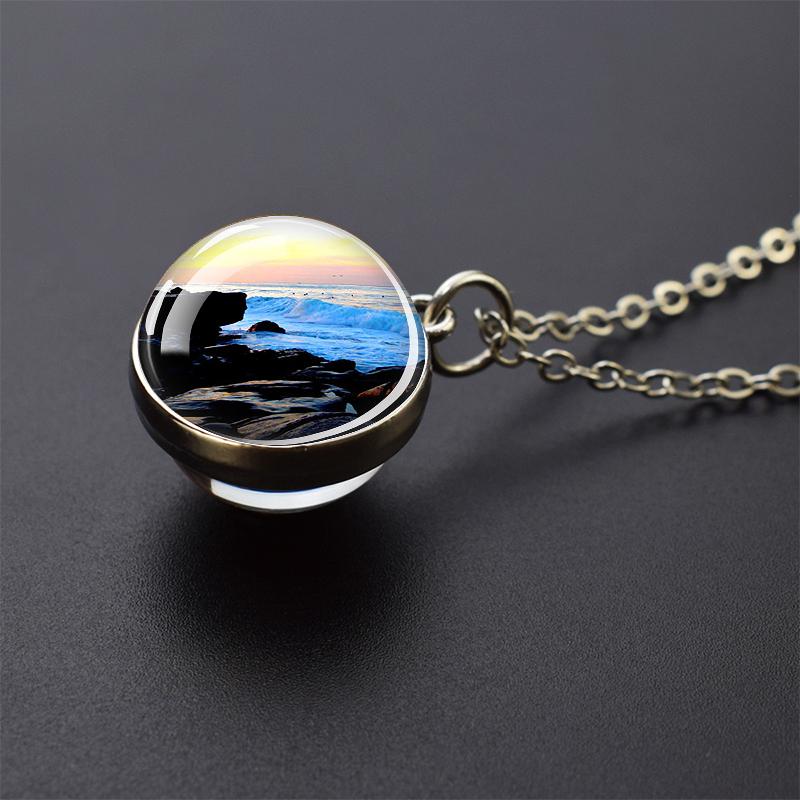 Ювелирные ожерелья с синим морем и морской жизнью, черепаха, дельфин, ракушки, двухсторонний хрустальный стеклянный шар, кулон, ожерелье для женщин и мужчин, подарок