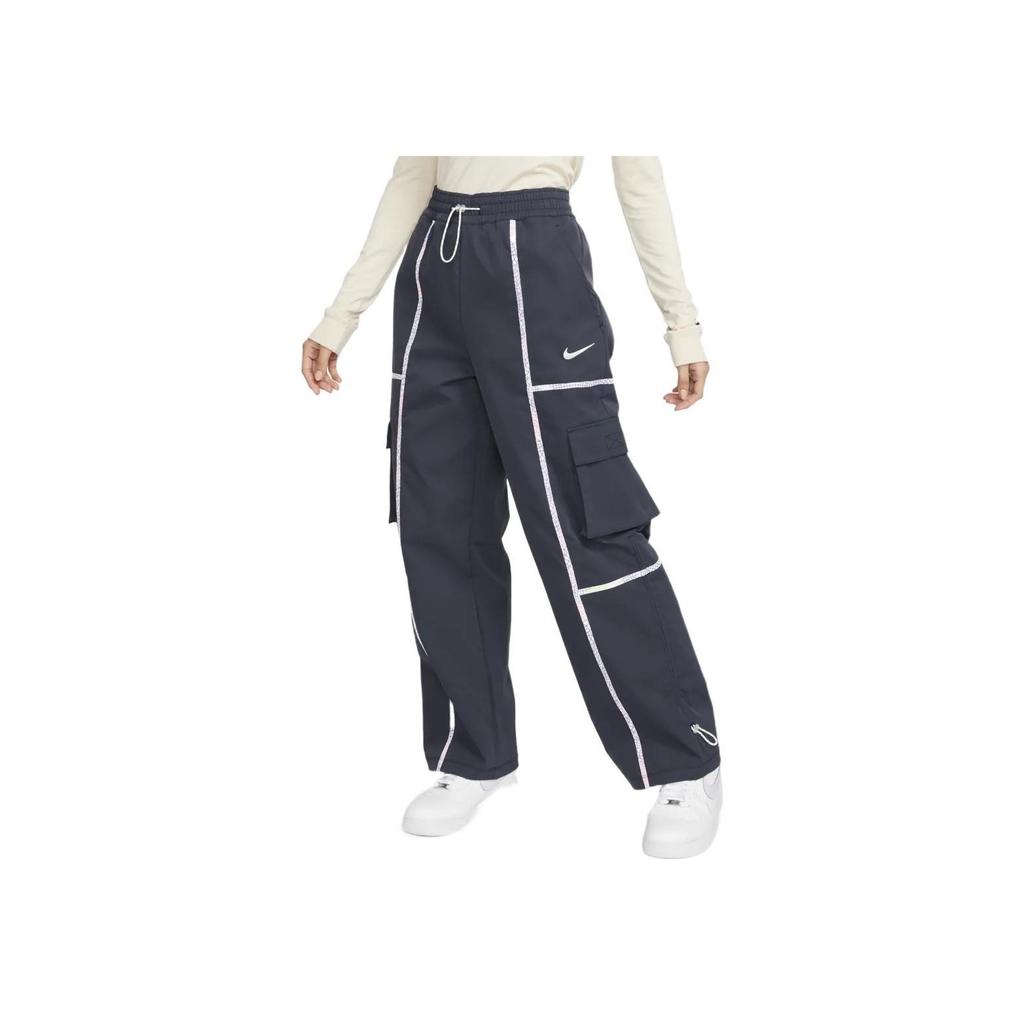 Nike X Serena Williams Collaboration Logo Вышитый логотип средней посадки Тканые повседневные брюки Женские плавки Темно-синие Черные DV8075-475