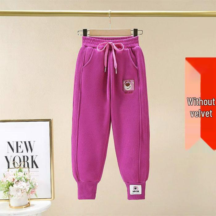 Куроми Девичьи флисовые спортивные штаны - Мультяшный принт, Теплые и толстые, С манжетами для весны/осени