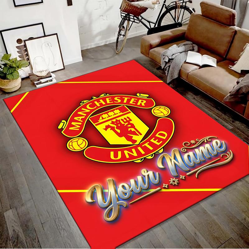 M-Manchester Design Area Rug Personalized Name- Non-Slip, Soft & Cozy Floor Mat for Living Room, Office - Indoor/Outdoor Carpet