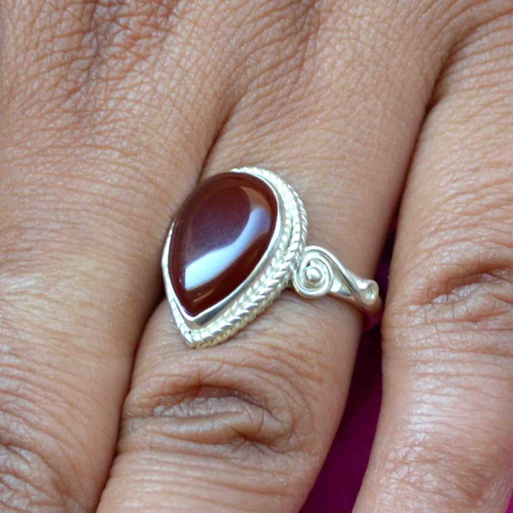 Carnelian 925 Sterling Silver Women Ring,   Red Gemstone Pear Ring Jewellery