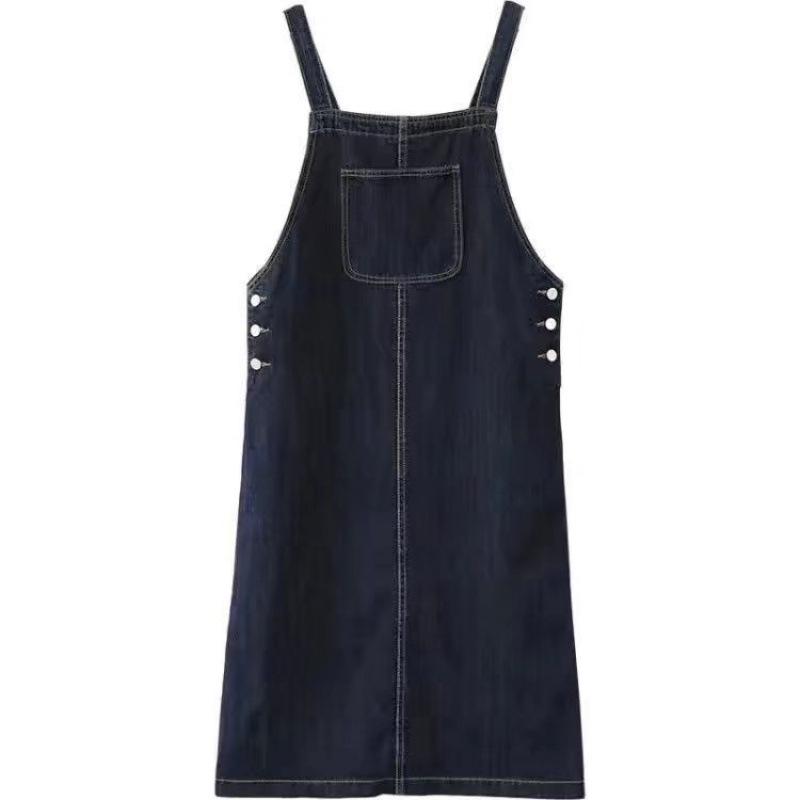 2024 Dongdaemun Retro Dark Blue Denim Waist-Slimming Commuter Dress