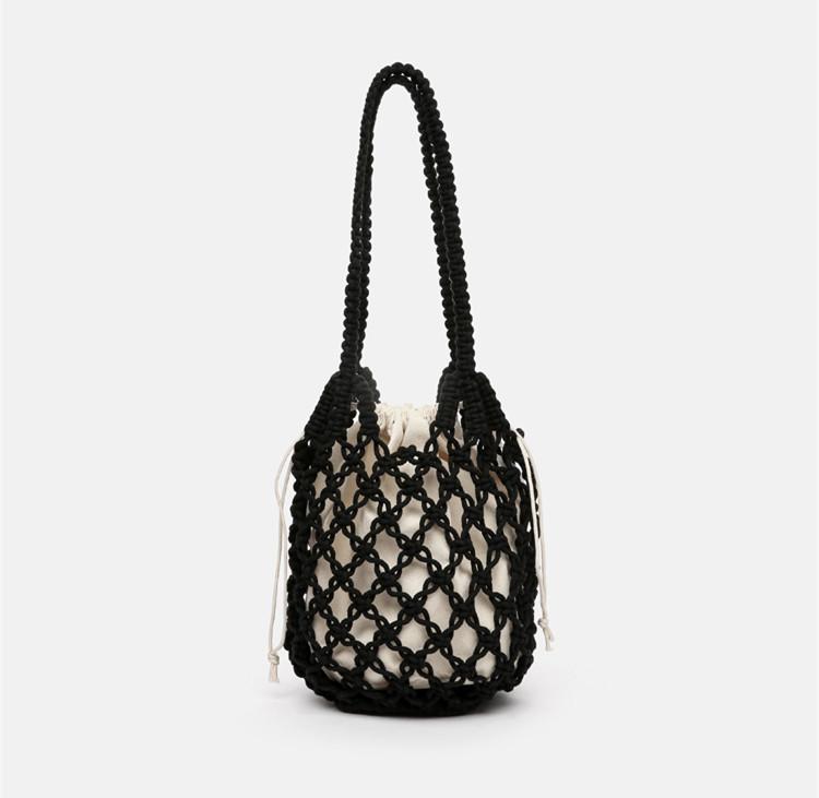 2025 New Summer Beach Tote Bag with Inner Pocket Hollow Mesh Shoulder Bag Cotton Crochet Knit Purse for Women Boho Vacation