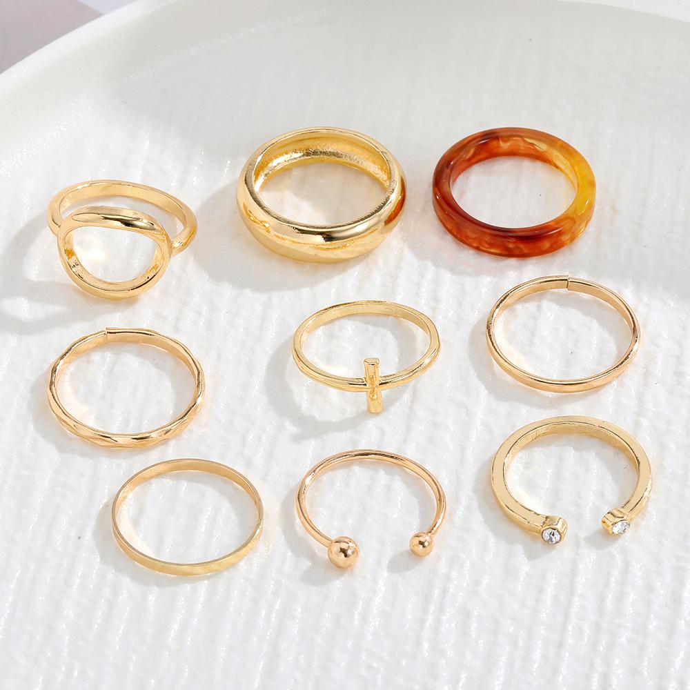 Золотое Роскошное Открытое Кольцо Простое Открытое Очарование Модное Кольцо 9-компонентное Кольцо Комбинация Глянцевый Вечерний Франк Женское Подарочное Кольцо Универсальный Комплект Ювелирных Изделий