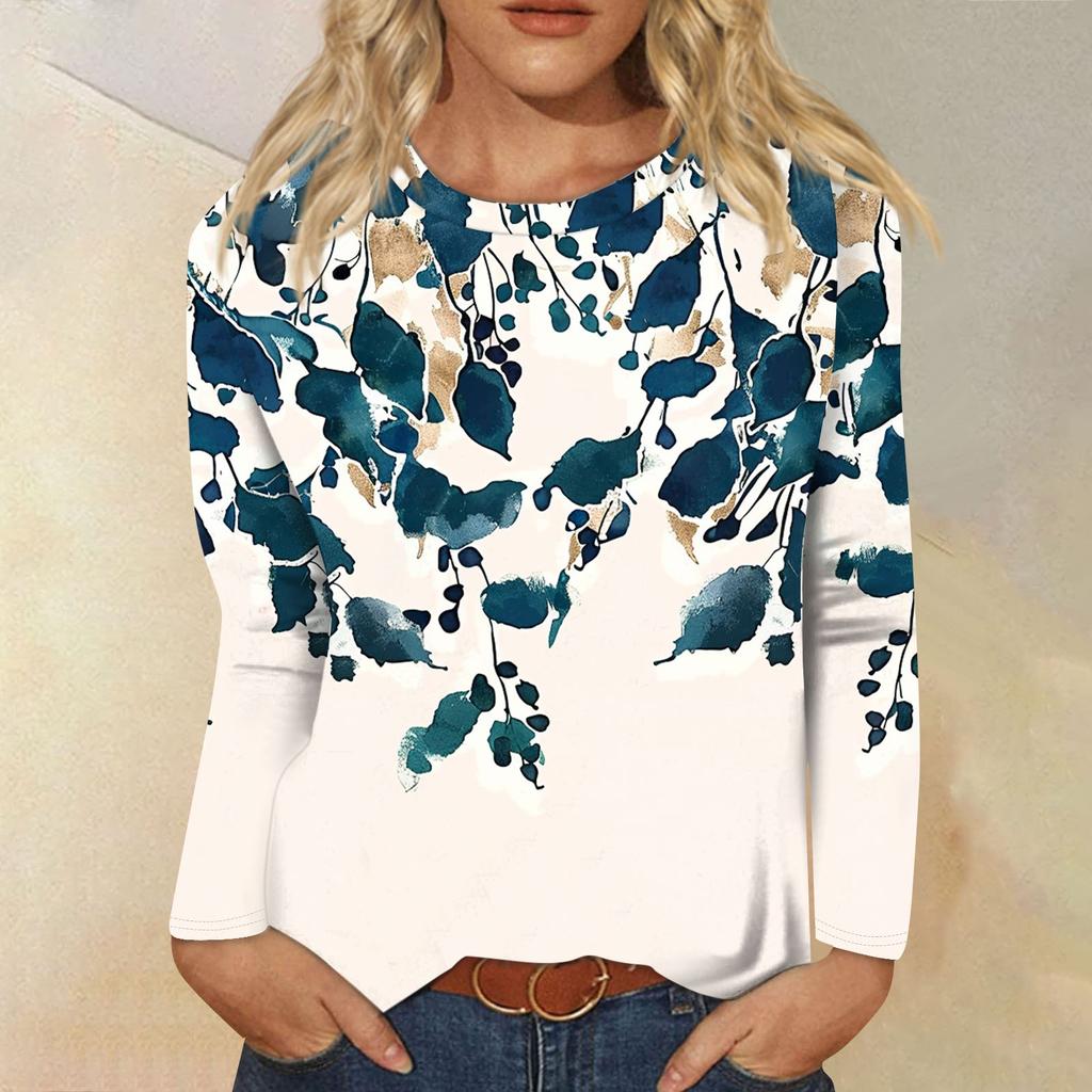 Womens Long Sleeve Round Neck Shirts Basic Tee Casual Top Fall Trendy Tunic Outfits Fitted T Shirts