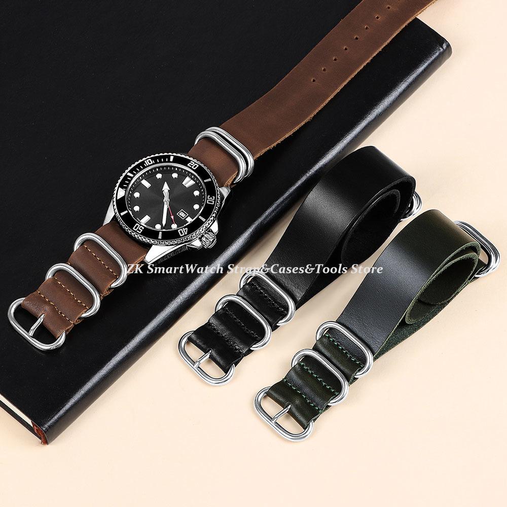 Винтажные кожаные ремешки для часов 18 мм 20 мм 22 мм Коричневые ремешки для часов ручной работы из коровьей кожи с кольцевой пряжкой для мужчин и женщин Аксессуары для часов