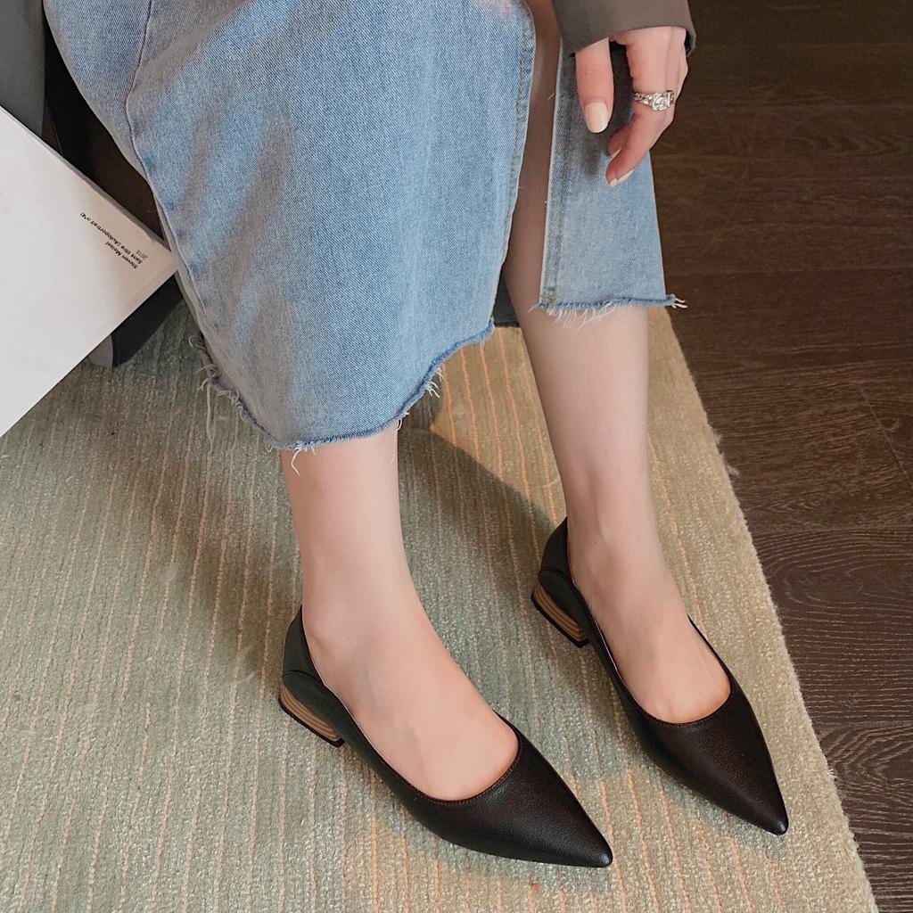 Кожаные туфли на толстом каблуке с острым носком, женская весенняя новая корейская версия, профессиональная рабочая женская обувь для двух видов одежды