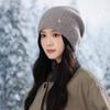 Korean Versatile Notes Round Label Rabbit Hair Pile Hat Autumn and Winter Outdoor Fashion Plus Velvet Warm Hat Knitted Wool Hat New