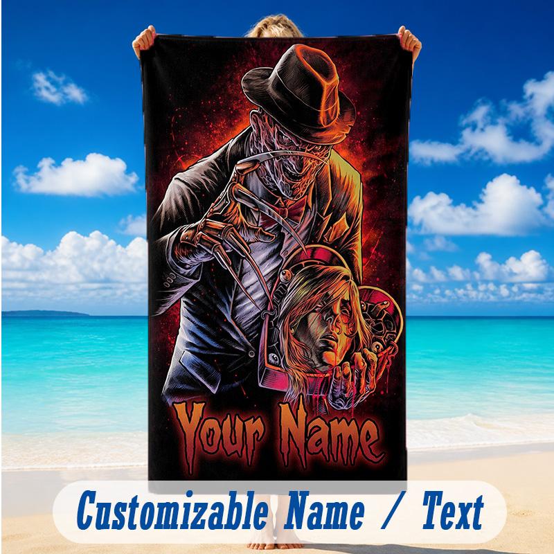 Beach Towel Custom Name Text, Quick Dry Large Towel For Beach HomeA Nightmare on Elm Street Freddy Krueger