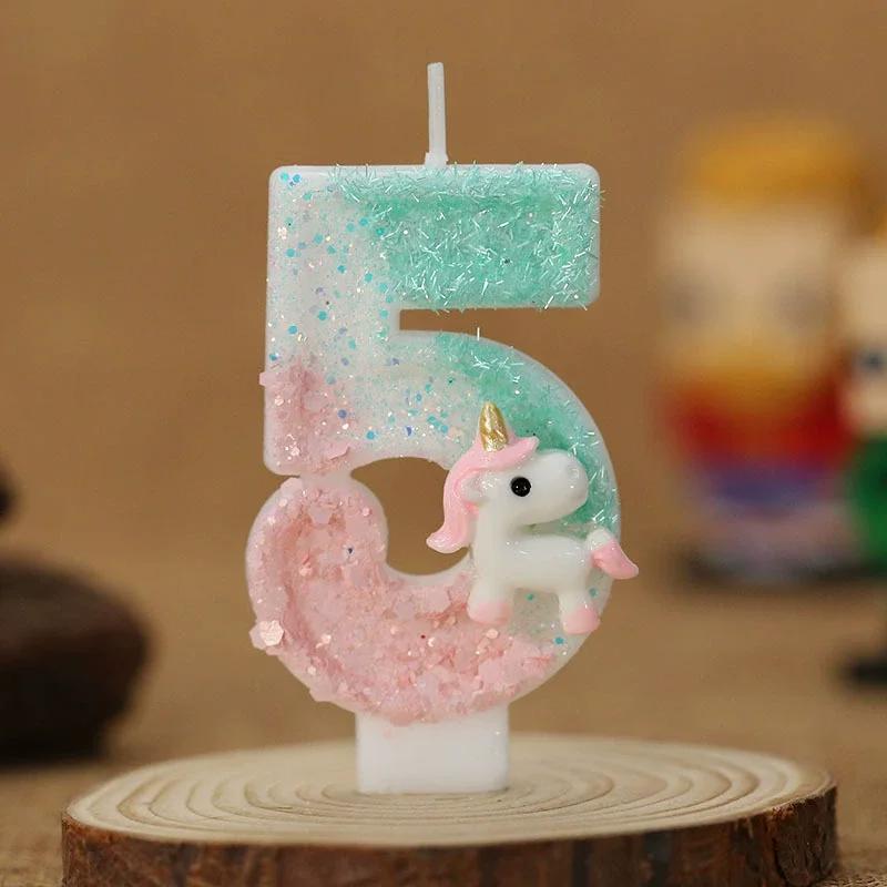 Happy Birthday Candle 0-9 Numbers Candle Pink Unicorn Birthday Candles for Cake Children's Birthday Party Candle Cake Decorating