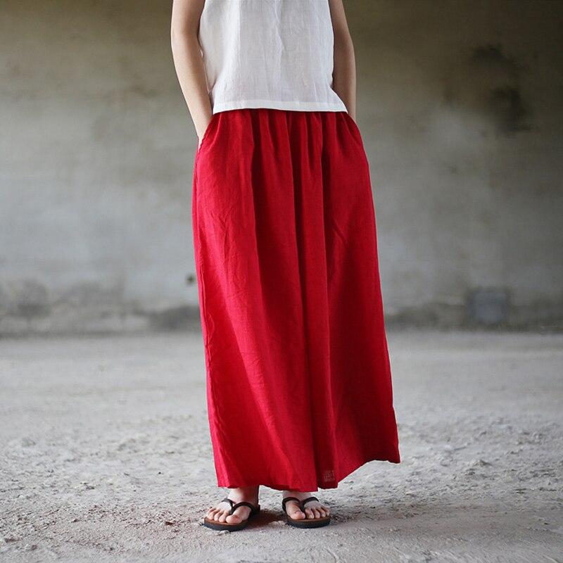 Summer Wide Leg Pants Trouser Pockets Loose Cotton Linen Women Solid Pants