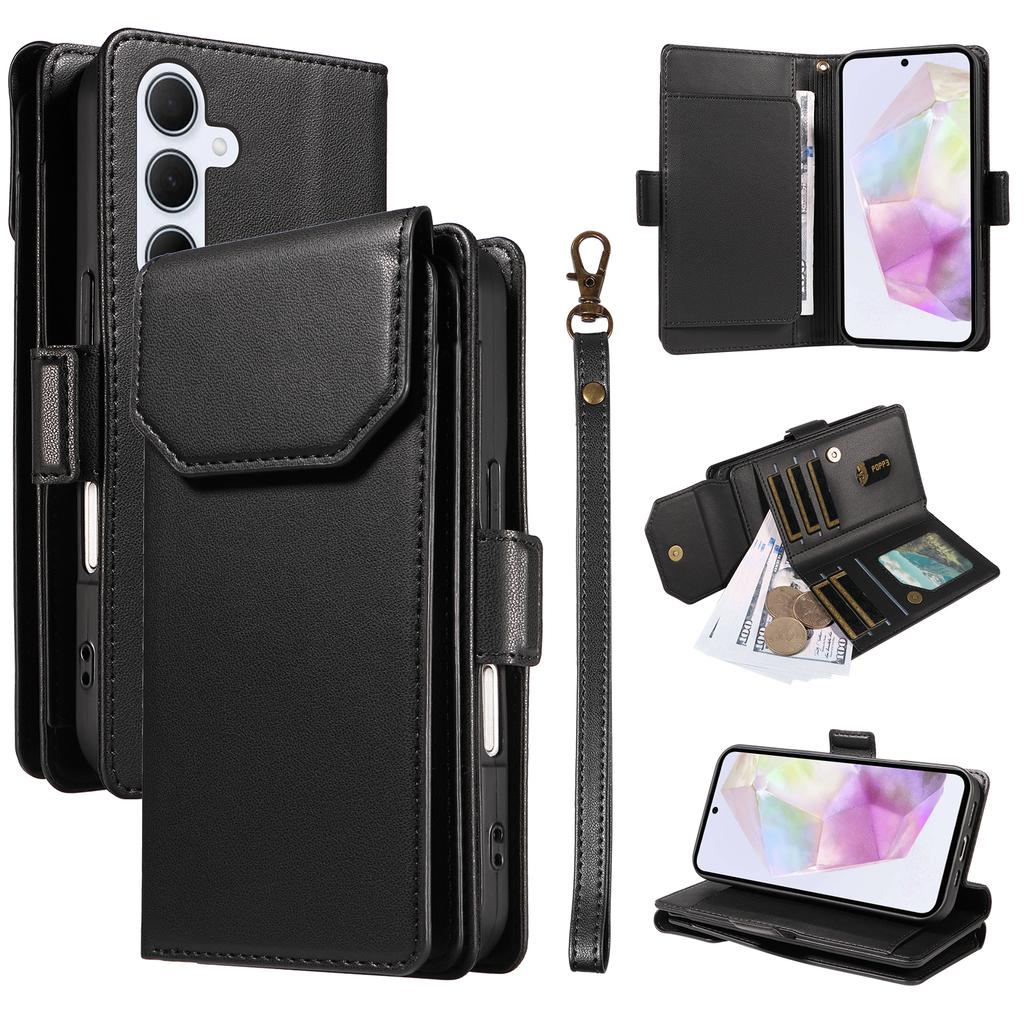 For Samsung Galaxy A35 5G Case with Multi-Card Holder and Strap PU Leather Phone Cover Stand