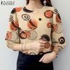 ZANZEA Women Casual Round Neck 3/4 Sleeve Loose Print Blouse