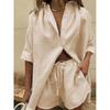 Solid Color Shirt Loose Shorts Set Solid Color Short Sleeve Shirt Loose Shorts Suit