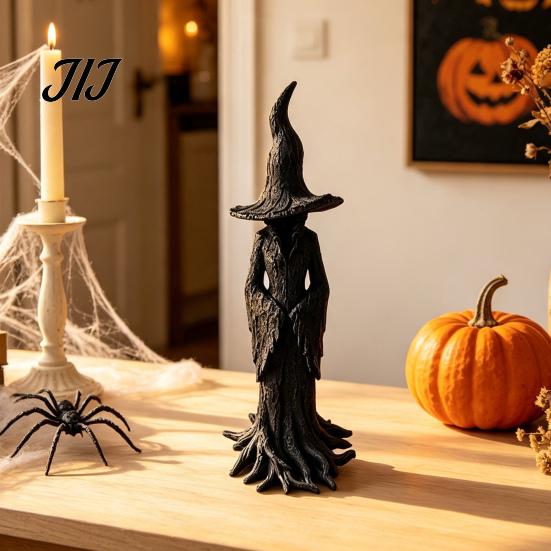 Dark Fantasy Ornament for Display Halloween Witch Statue, Resin Gothic Tree Figurine, Vintage Mysterious Bark Texture Art Tabletop, Bookshelf