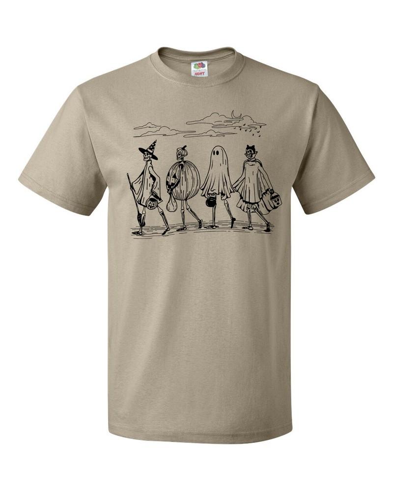 Vintage Walking Skeletons Halloween Trick Or Treating Fashion Graphic Tee Shirt Unisex T-Shirt