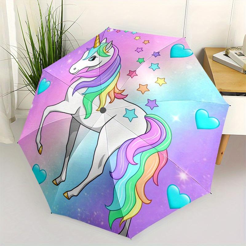 Unicorn Fantasy Automatic Folding Umbrella Simple 8 Rib Design, Bright Cartoon Pattern, Durable Iron Frame, Suitable For Travel, Outdoor, B