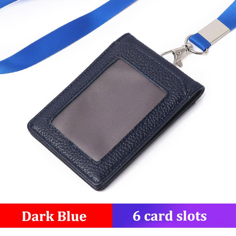 Luxury Business Work ID Badge Holder with Lanyard Multiple Card Slots Staff Office Supplies Genuine Leather Men and Women Name Tag Bus Card Holders