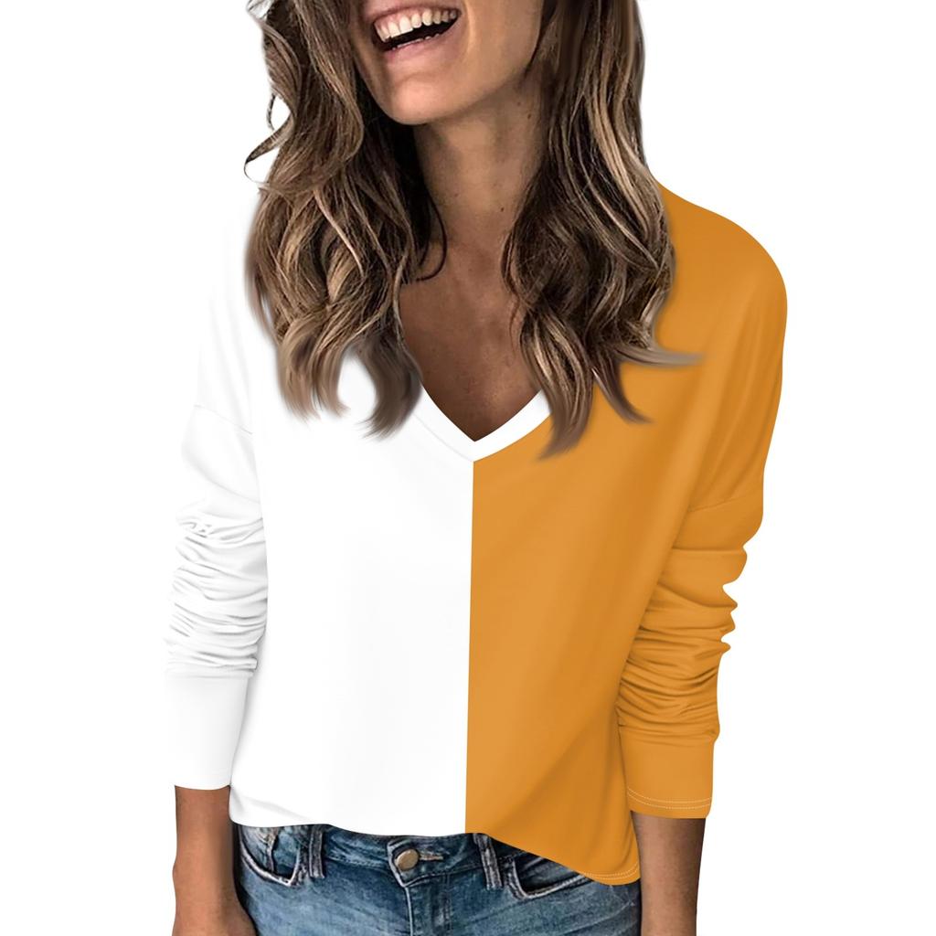 Женская футболка с принтом, с заниженной линией плеч, с длинным рукавом, повседневная, выходного дня, модная, базовая, с V-образным вырезом, обычная, топ