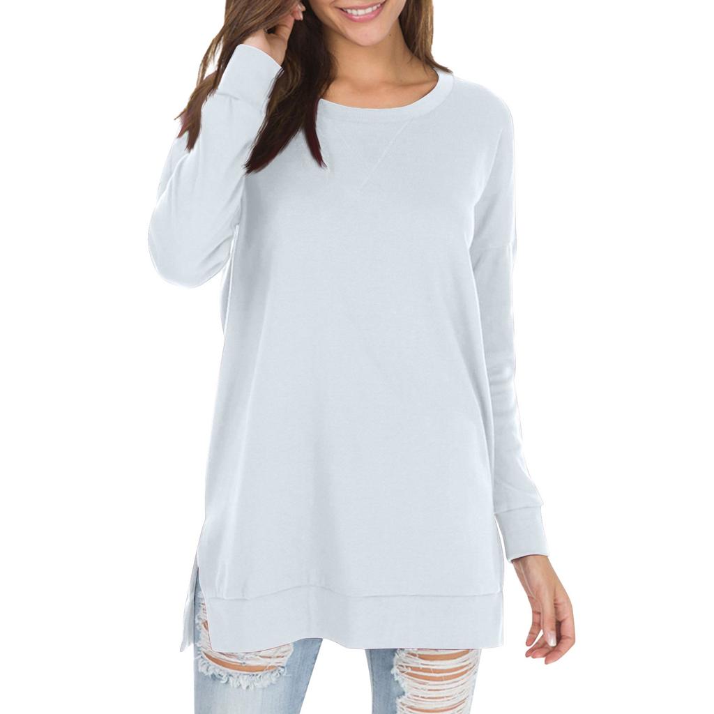 Women's Fall Long Sleeve Side Split Loose Blouses Casual Pullover Tunic Tops