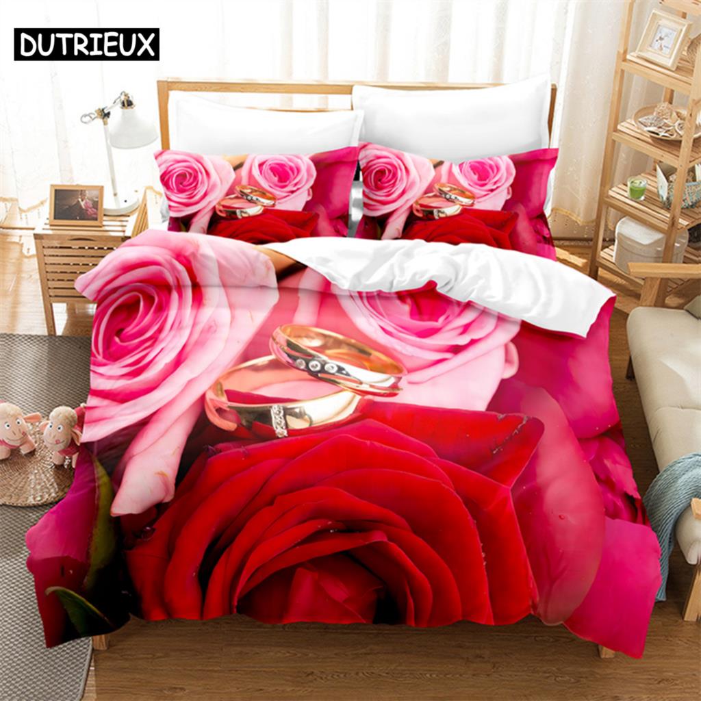 Pink Rose Queen Bedding Set Duvet Cover Set Bedding Comforter Bedding Sets Bed Linen King Size Duvet Cover Bedding Set