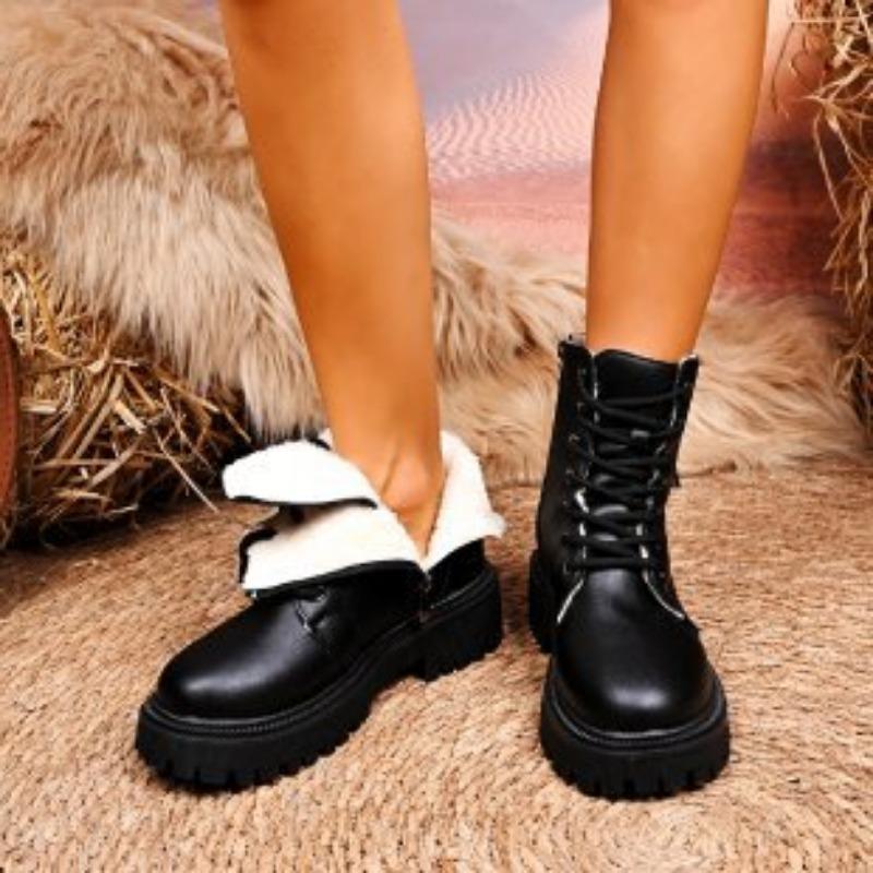 Женские зимние теплые меховые ботинки большого размера на толстой подошве, утепленные подкладкой ботильоны, нескользящие ботинки для хайкинга и спорта, ботинки Мартин