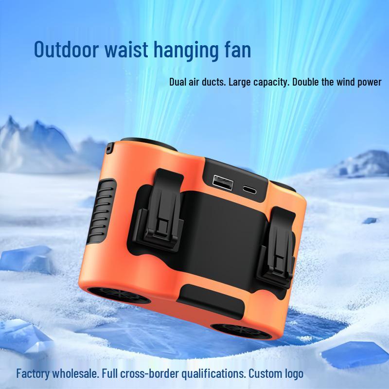 High-Speed USB Hanging Waist Fan with LED Night Light - Portable Clip-on Fan for Outdoor & Construction Use