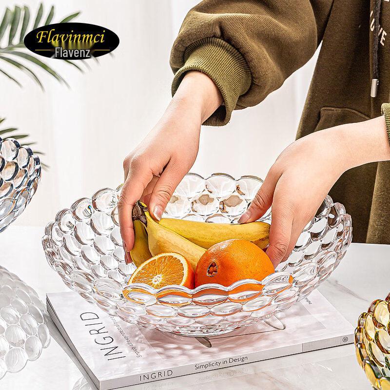 Flavinmci Bubble Blue Crystal Glass Fruit Bowl